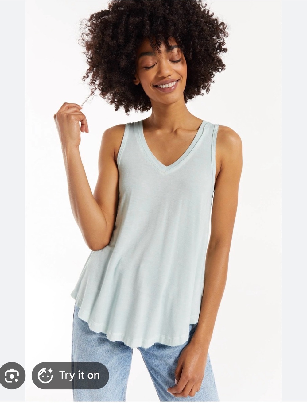 Sleeveless V-Neck Swing Tank Top in Light Sage - Women